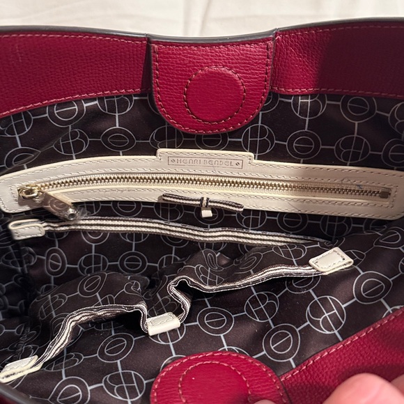 HENRI BENDEL W57TH Large Hobo Striped Guitar Strap Crossbody in Burgundy - Picture 8 of 11